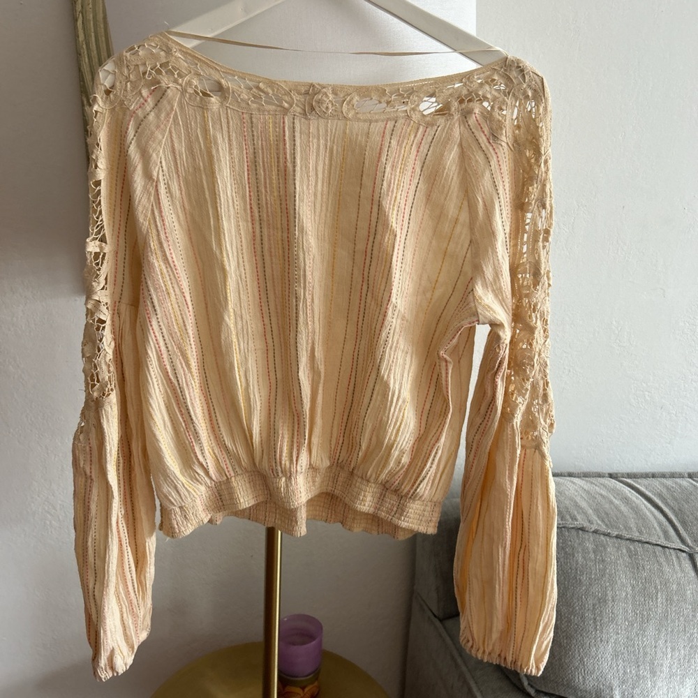 Free People Boho Crochet Cottagecore Top Blouse Size XS - Picture 6 of 12
